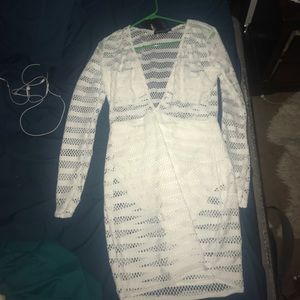 White plunge midi dress